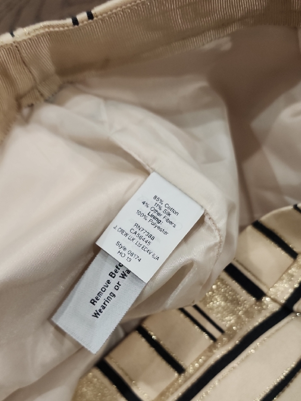 J. Crew Striped Cream, Navy And Gold Mini Skirt With Pockets - Picture 9 of 9